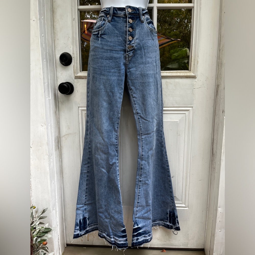 High-Waisted Blue Denim Flare Jeans
